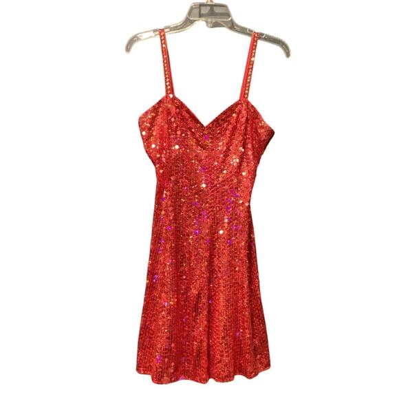 Vintage Scala Sequin Sparkly Mini cocktail party sleeveless Dress Red 6P - Picture 1 of 13